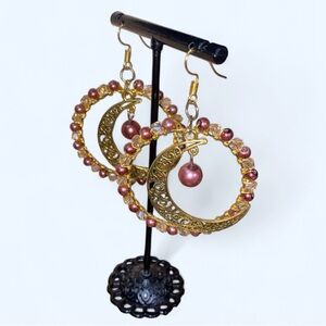 Brown Crescent Wired Wrapped Hoop Earrings